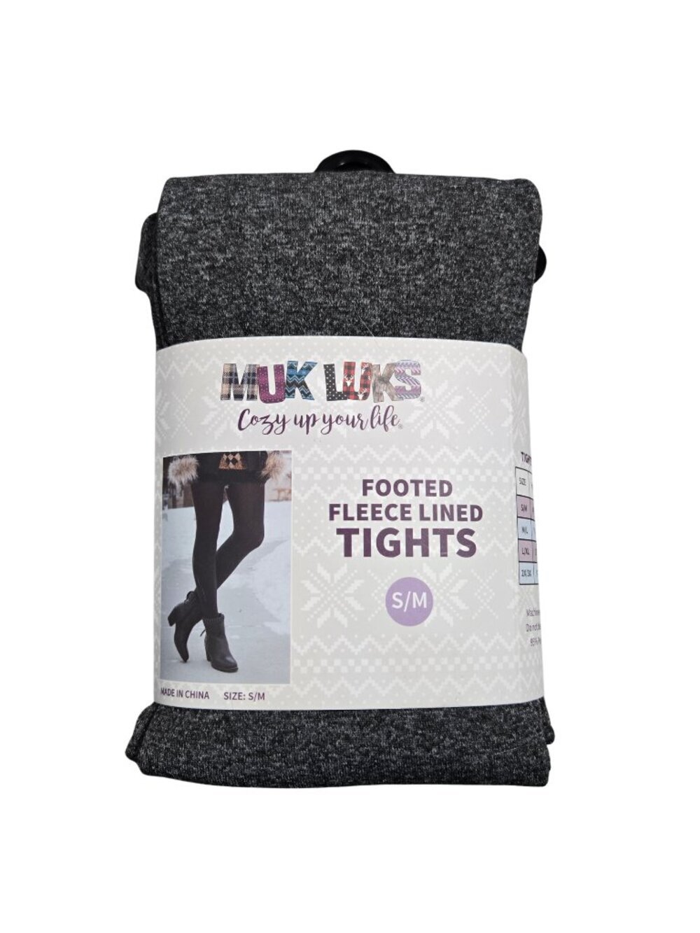 NWT | MUK LUKS 2-Pack Footed Fleece Lined Tights Charcoal Black Thermal | S/M